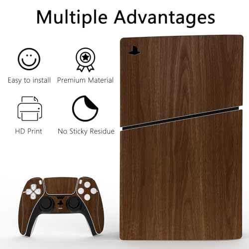 PlayVital Full Set Skin Sticker for ps5 Slim Console Disc Edition (The New Smaller Design), Vinyl Skin Decal Cover for ps5 Controller & Headset & Charging Station & Media Remote - Wood Grain - color: Wood Grain
