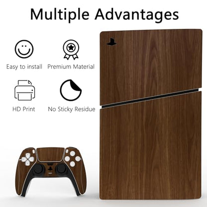 PlayVital Full Set Skin Sticker for ps5 Slim Console Disc Edition (The New Smaller Design), Vinyl Skin Decal Cover for ps5 Controller & Headset & Charging Station & Media Remote - Wood Grain - color: Wood Grain