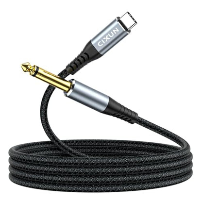 USB Guitar Cable 6.5FT, Guitar 1/4 Inch TS to Computer USB C Interface Cable Adapter for Instruments Recording Singing, 32Bit/384Khz Mono Braided Shielding Cable Compatible with USBC Ports - size: 6.5FT