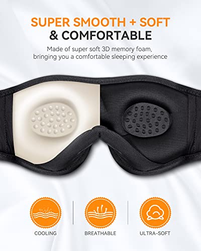 MUSICOZY 3D Sleep Headphones Bluetooth 5.4 Sleep Mask with HD Speakers | Soft Velvet Cotton Fabric, Blackout Design, Side Sleeper Comfort, Washable Style, 14 Hours Playtime, Travel Meditation Gifts - color: Deep Black