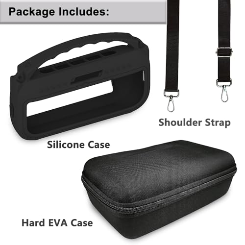 JCHPINE Silicone Cover and Carrying Case for Bose SoundLink Flex Speaker | Protective Cases with Handle and Shoulder Strap, Soft Silicone Cover and Hard Travel Case (Black) - color: Black Case