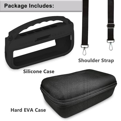JCHPINE Silicone Cover and Carrying Case for Bose SoundLink Flex Speaker | Protective Cases with Handle and Shoulder Strap, Soft Silicone Cover and Hard Travel Case (Black) - color: Black Case
