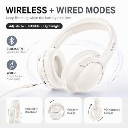 MIDOLA Bluetooth Headphones Wireless 68H with Mic,Decent Sound-Acceptable | Adjustable Headband Foldable Over-Ear Lightweight Headsets for Toddler Girls Boys Tablet/iPad,HD Stereo,Built-in Mic,White - color: White