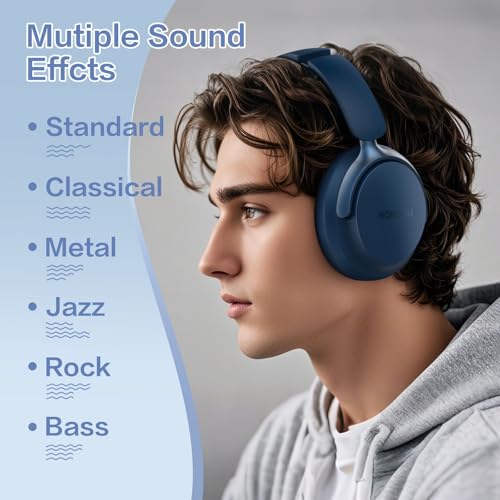 B8 Bluetooth Headphones Over Ear, 6 EQ Music Modes and 50H Playtime Deep Bass Wireless Headphones with Mic, Lightweight Folding HiFi Stereo Headset for iPad/Travel/Tablet/PC/Home Blue - color: Blue