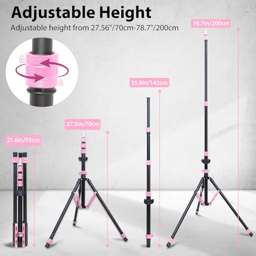 Photography Light Stand, 6.5ft Adjustable Reverse Folding Tripod Stand | Portable Aluminum Light Stand with Carrying Bag & Sandbag, for Softbox, Speedlite, Flash, LED Lights and Camera, Pink - color: Pink