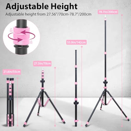 Photography Light Stand, 6.5ft Adjustable Reverse Folding Tripod Stand | Portable Aluminum Light Stand with Carrying Bag & Sandbag, for Softbox, Speedlite, Flash, LED Lights and Camera, Pink - color: Pink