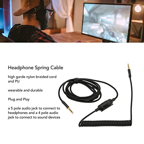 Replacement Headphone Cable Coiled Aux Cord for Astro A30 6.6ft Adjustable Volume Replacement Sound Spring Cable 3.5mm Plugs Upgrade Headphone Audio Cable Gold