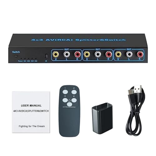 MOUDOAUER AV Switch RCA Switcher, 4 in 3 Out Video L/R Audio Selector Box for DVD STB Game Consoles