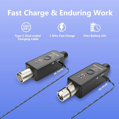 A11 Wireless XLR Microphone System 2.4GHz Transmitter and Receiver | 100ft/30m Range, 24-bit/48kHz, Low Latency, Rechargeable, for Dynamic Microphone, Audio Mixer, PA System (A11(1TX+1RX))