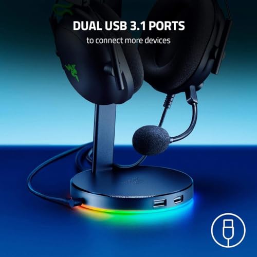 Razer Base Station V2 Chroma - Chroma Enabled Headset Stand with 3.1 USB Hub and 7.1 Surround Sound (2 USB 3.1 Ports, Intergrated Headset Stand, Non-Slip Base, Chroma RGB) Quartz Pink