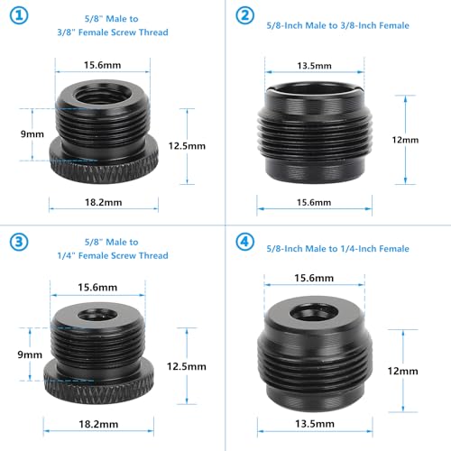 CAMVATE 8 PCS Microphone Mount Thread Adapter Set (Black)-3748
