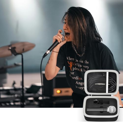 casmilee Microphone Case for Shure SM58/SM57/SM58S/BETA 58A/PGA58/PGA48 | Removable Foam Cradle, Mesh Pocket for XLR Cable, A25D Adapter and Small Accessories, Carry Handle, Black, Box Only