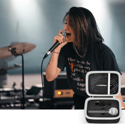 casmilee Microphone Case for Shure SM58/SM57/SM58S/BETA 58A/PGA58/PGA48 | Removable Foam Cradle, Mesh Pocket for XLR Cable, A25D Adapter and Small Accessories, Carry Handle, Black, Box Only