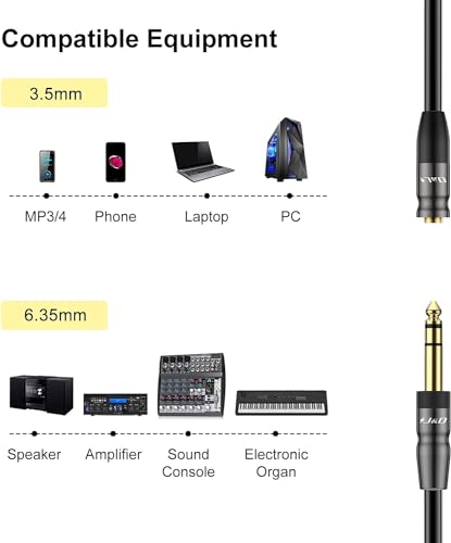 J&D 1/4 inch to 3.5mm Headphone Adapter, Heavy Duty Copper Shell Connecter Joint 3.5mm 1/8 inch Female TRS to 6.35mm Male TRS Stereo Audio Extension Cable (6 Feet 10 Pack) - size: 6 Feet (10 Pack)