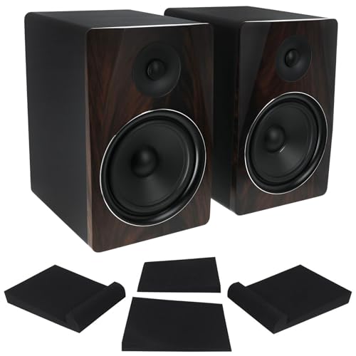 Rockville APM8D 8" Powered Active Studio Monitor Pair with RRS263M Pads | Dark Wood, 500W Peak / 250W RMS, Class D Bi-Amped, USB/XLR/TRS/RCA Inputs, RRS263M 3-Angle Isolation Pads, Studio, 4-items