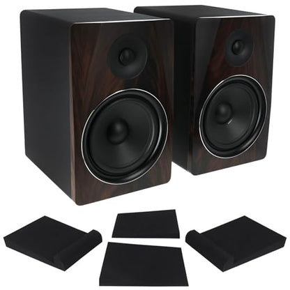 Rockville APM8D 8" Powered Active Studio Monitor Pair with RRS263M Pads | Dark Wood, 500W Peak / 250W RMS, Class D Bi-Amped, USB/XLR/TRS/RCA Inputs, RRS263M 3-Angle Isolation Pads, Studio, 4-items
