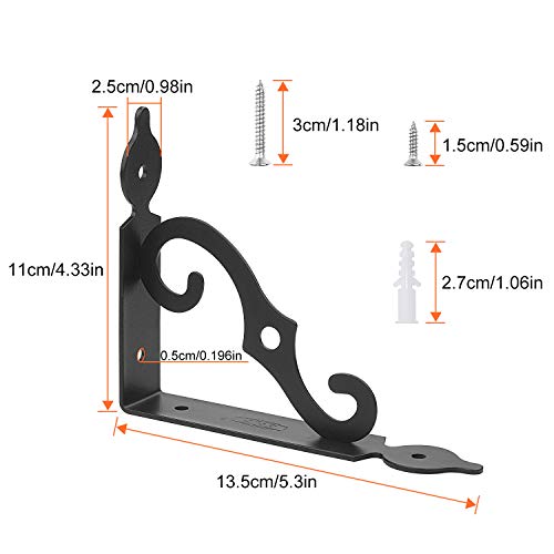 Acrux7 5.5 x 4.3 Inch Heavy Duty Black Metal Shelf Brackets - 12 Pack With Screws, L-Shaped Support Angle Brackets for Floating Shelves - size: 5.5“x4.3”, style: 12 pcs-black