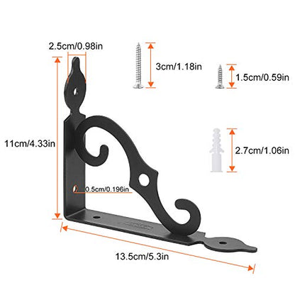 Acrux7 5.5 x 4.3 Inch Heavy Duty Black Metal Shelf Brackets - 12 Pack With Screws, L-Shaped Support Angle Brackets for Floating Shelves - size: 5.5“x4.3”, style: 12 pcs-black
