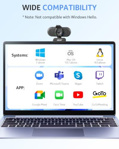Acer 1080p Webcam USB Plug and Play Webcam for PC with Noise Cancellation Microphones Computer Camera for Desktop Streaming Gaming Online Meeting Wide Angle Privacy Cover A-to-C Adapter Easy Setup - color: Black