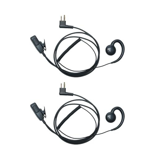 C-Shape Earpiece Compatible with Motorola CLS1110 2pcs | 2-pack over-ear C-ring walkie talkie headsets featuring PTT mic for CP200D CLS1410 CP185 RDM2070d 2-pin two-way radios