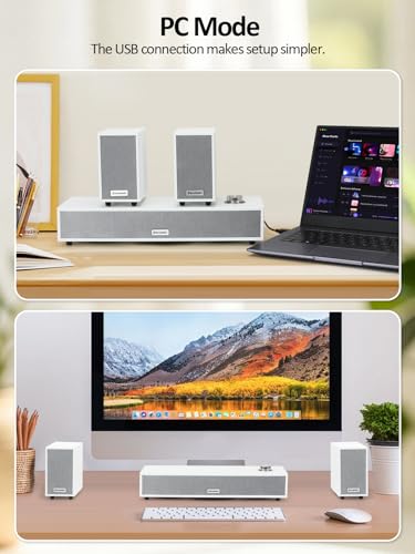 Computer Speakers,PC Speaker with Subwoofer,2.1 USB Powered Deaktop Speakers, Bluetooth 5.0 and RCA Input pc Speakers for Desktop, Laptops, Phonograph, Phones, Tablets(K03) (White)