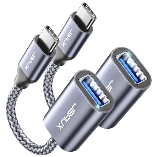 JSAUX USB C to USB 3.0 Adapter [2 Pack], USB C Male to USB Female OTG Cable Adapter Compatible with MacBook Pro/Air, iPhone 17 Pro Max/iPhone Air/17e/16e/16/15 Series, Samsung Galaxy S25/S24/S23 - color: Grey