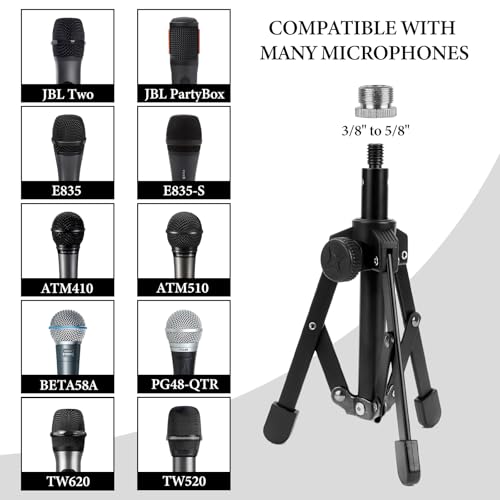 Geekria for Creators Tabletop Tripod Mic Stand Compatible with JBL Wireless Two, Sennheiser E835, E835-S, Audio-Technica ATM510 Microphones, Desktop Mic Stand with Foldable Non-Slip Feet