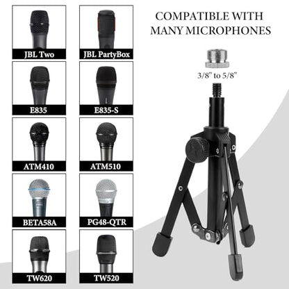 Geekria for Creators Tabletop Tripod Mic Stand Compatible with JBL Wireless Two, Sennheiser E835, E835-S, Audio-Technica ATM510 Microphones, Desktop Mic Stand with Foldable Non-Slip Feet