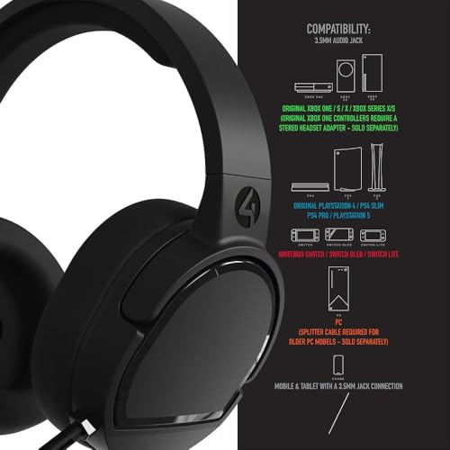 4Gamers Panther Over-Ear Gaming Headset Compatible with PS4/PS5, Xbox, Switch, PC with Flexible Mic, 3.5mm Jack, 1.5m Cable- Lightweight, Comfortable and Durable