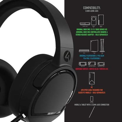 4Gamers Panther Over-Ear Gaming Headset Compatible with PS4/PS5, Xbox, Switch, PC with Flexible Mic, 3.5mm Jack, 1.5m Cable- Lightweight, Comfortable and Durable