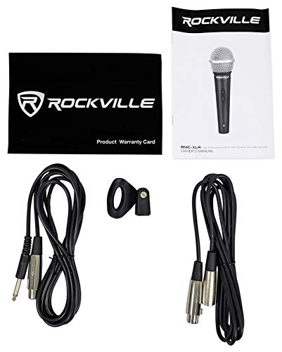 Rockville RMC-XLR Wired Dynamic Microphone, Full Metal Body, M-56 Cartridge, (2) 10 Ft OFC Cables, Mic Clip & Case, for DJs, Karaoke, and Live Performances | Neodymium, Unidirectional, XLR and 1/4 Connectors, 10 Ft OFC Copper, M-56 Cartridge, Mic Clip, Ca