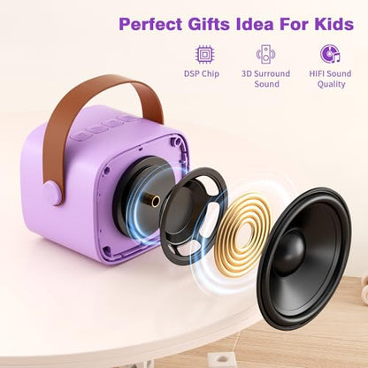 Mini Karaoke Machine with 2 Wireless Microphones, 2026 TOP Kids Portable Bluetooth Karaoke Machine for 3, 4, 5, 6, 7, 8, 9,10,11,12+Year Old, Christmas Birthday Gifts for Girls Boys Adults Home Party - color: Purple