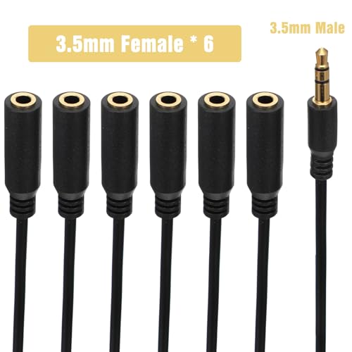 3.5mm Multi Headphone Splitter, 3.5mm Splitters 1 to 6 Ways 1/8inch TRS Male to 6 Female Multiple Headphone Jack Splitter Audio Splitters Cable Headphones Cord for Earphone Headset Laptop Phone, 1.5FT