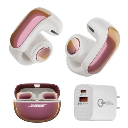Bose Ultra Open Bluetooth Earbuds, True Wireless Earbuds with OpenAudio for Awareness, Clip On Design for Comfort, Immersive Audio, Up to 48 Hrs of Playtime + 20W Wall Charger (Sunset Iridescent) - color: Sunset Iridescent