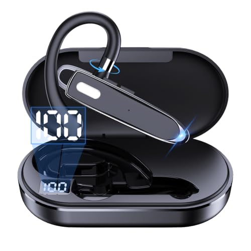 Bluetooth HeadsetV6.1+EDR 500mAh Charging Case, Wireless EarpieceCVC8.0Noise Cancelling Mic，Open Headphones，100 Hours Talking Time–Hand-Free Headphones for Trucker, Office，Wearing while driving(Black) - color: Black