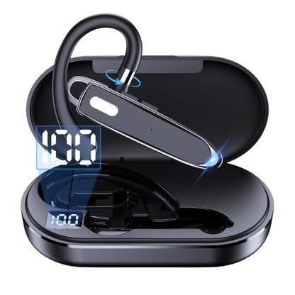 Bluetooth HeadsetV6.1+EDR 500mAh Charging Case, Wireless EarpieceCVC8.0Noise Cancelling Mic，Open Headphones，100 Hours Talking Time–Hand-Free Headphones for Trucker, Office，Wearing while driving(Black) - color: Black