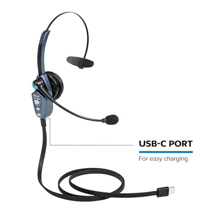 BlueParrott B250-XTS Mono Bluetooth Wireless Headphones 91% Noise Canceling Over Head Trucker Headset with Mic, Lightweight Design with Adjustable Headband, 20 hrs. Talk Time, Blue (Renewed)
