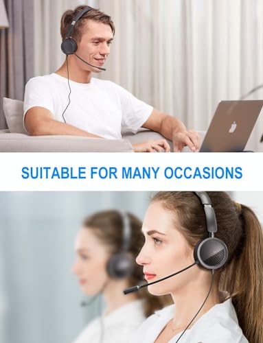 New bee USB Headset with Mic for PC, On-Ear Computer Laptop Headphones with Noise Cancelling Microphone & USB-C Adapter for Home Office Online Class Skype Zoom (Black)