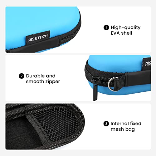 Earbud Case, RISETECH Earphone Carrying Case Holder EVA Headphone Storage Bag Small Zipper Pouch Compatible for EarPods, AirPods, Beats Flex, Urbeats3, Bose Wireless Earbuds, USB Cable, with Clip-Blue - color: Blue