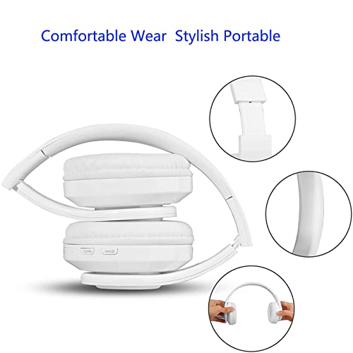 Wireless Bluetooth Headphones with Colorful LED Lights, White | HiFi Stereo Sound,Light Weight,Foldable,Colorful Backlit,Rechageable,Over Ear Headset for PC/Travel/Class/Office/Kids/Adult - color: White