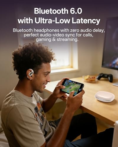 Open Ear Headphones, Over Ear Earbuds with Ear Hooks, True Wireless Bluetooth 6.0 Earphones with Mics, Stereo Sound, Ultra-Comfort, 60H Playtime, IPX7 Waterproof Ear Buds for Running Workout - color: White