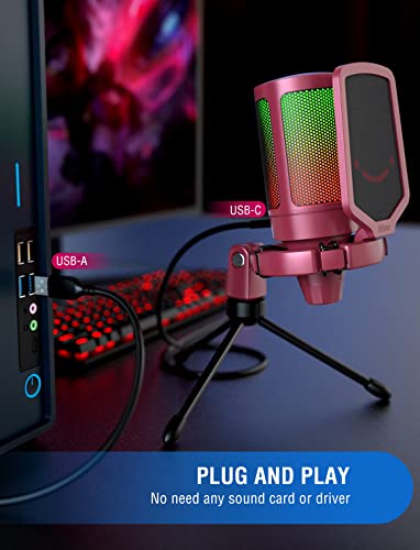 FIFINE USB Microphone and White Mic,AmpliGame PC Gaming Streaming RGB Microphone Compatible with Computer/PS4/PS5, for Podcasts, TikTok, Game Chat, Home Use-Red/White (A6R+A6W)