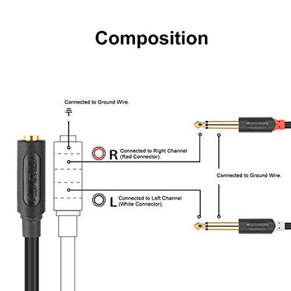 J&D 3.5mm to Dual 1/4 TS Stereo Breakout Cable, Gold Plated Audiowave Series 3.5mm 1/8 inch TRS Female to 2X 6.35mm 1/4 inch TS Male Mono Audio Cable Splitter for Spekers, Amplifiers, Mixs, 3 Feet - size: 3 Feet