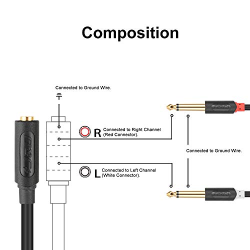 J&D 3.5mm to Dual 1/4 TS Stereo Breakout Cable, Gold Plated Audiowave Series 3.5mm 1/8 inch TRS Female to 2X 6.35mm 1/4 inch TS Male Mono Audio Cable Splitter for Spekers, Amplifiers, Mixs, 9 Feet - size: 9 Feet