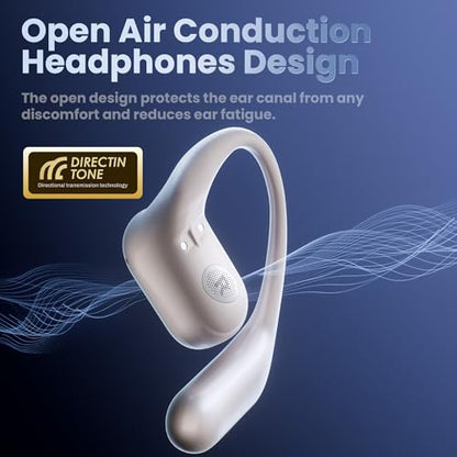 Open Ear Headphones Earbuds Wireless - 5.4 Bluetooth Ear Buds with LED Digital Display IPX7 Waterproof, Wireless Headphones Touch Control Air Conduction Stereo Sound with 18.2mm Drivers 40H Playtime - color: White