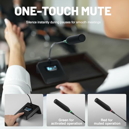 Phenyx Pro 4-Channel Auto Scan Wireless Conference Microphone System PTC-4 | 4 x 50 Frequencies, 328 ft Range, IR Sync, 4 Gooseneck Mics for Lectures, Church, Meeting, Conference Rooms,Public Speaking