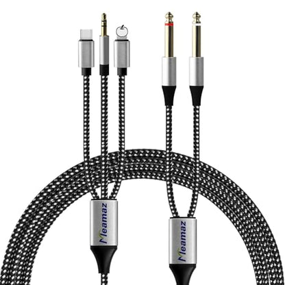 6.56FT 3-in-1 i Phone to 1/4 inch Audio Cable for Amplifier, Speaker | MFi Certified USBC to Dual 1/4, 1/4 inch to USB C and A pple, USB C to 1/4 TS Audio Stereo Cable(L-ightning Compatible) - size: 6.56FT, style: TS