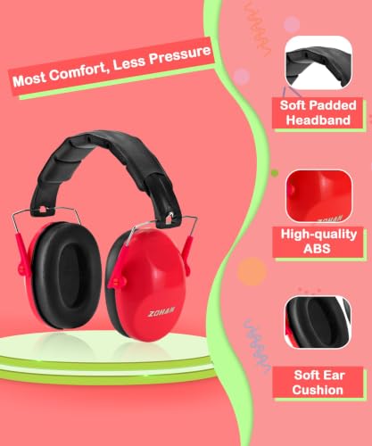 ZOHAN 032 Kids Noise Cancelling Headphones - 25dB NRR Kids Ear Protection, Hearing Protection Safety Ear Muffs for School Monster Truck Fireworks Traveling Studying Concerts Autism - Red - color: Red