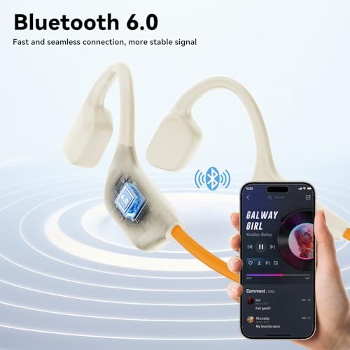 Swimming Headphones, IPX8 Waterproof Bone Conduction Headphone Wireless Underwater Earbuds with 32GB Memory for Swimming, Cycling, Marathon - color: Orange