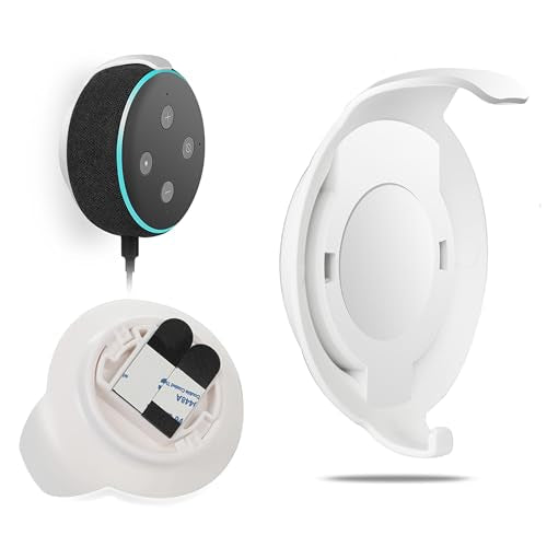 Echo Dot 3rd Gen Wall Mount, No-Drill Adhesive Holder with Cable Management | Sticking Tape or Screw Mount, Space-Saving Accessories for Bedroom, Kitchen, Bathroom, White - color: White